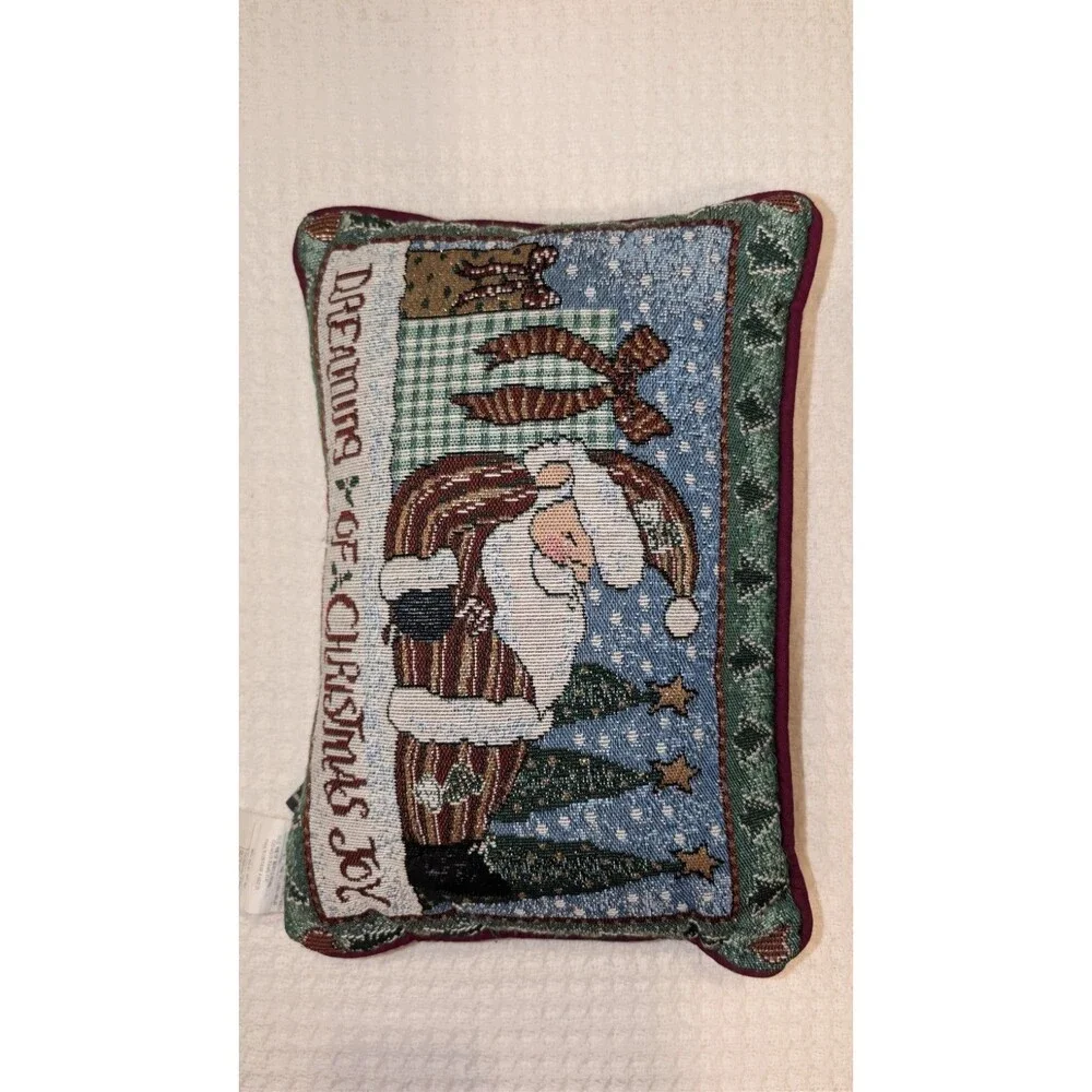 Vintage Santa Claus Doll Sleeping Tapestry Christmas Pillow 16 x 11 x 4